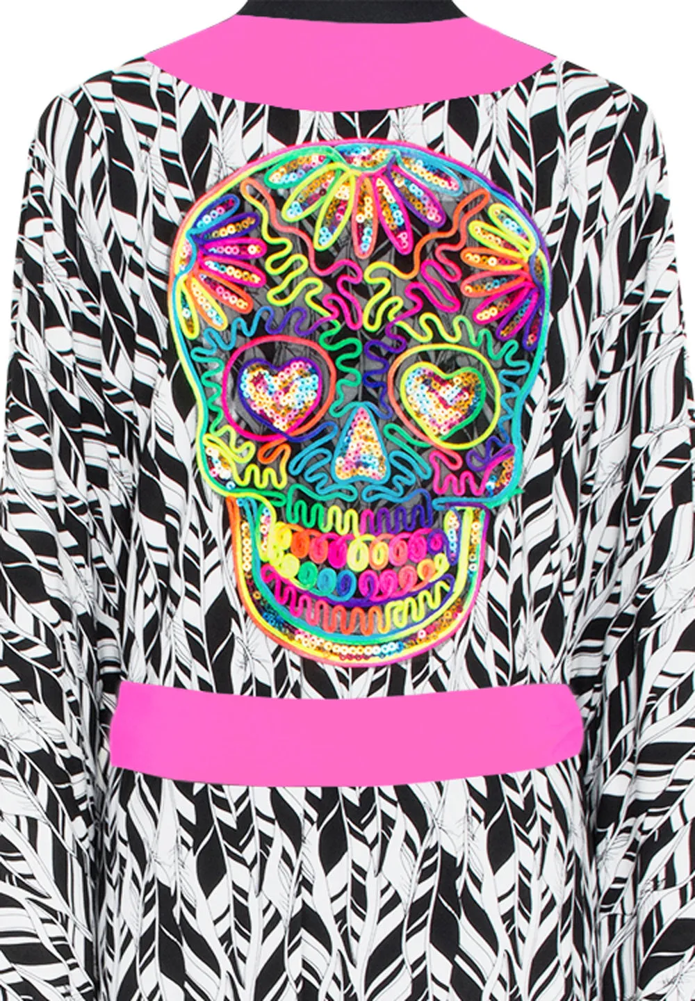 Tulum – Feathers Kimono Skull (Neon Pink)